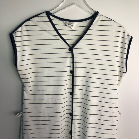 Stripe Midi Dress White and Navy Blue Vintage M - Picture 4 of 7